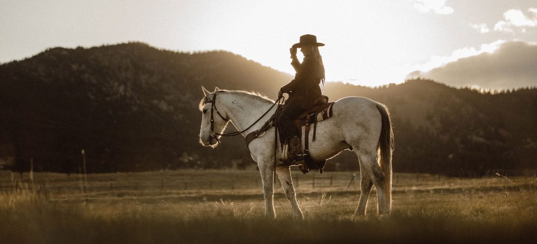 Cowboy/Cowgirl auf einem Pferd